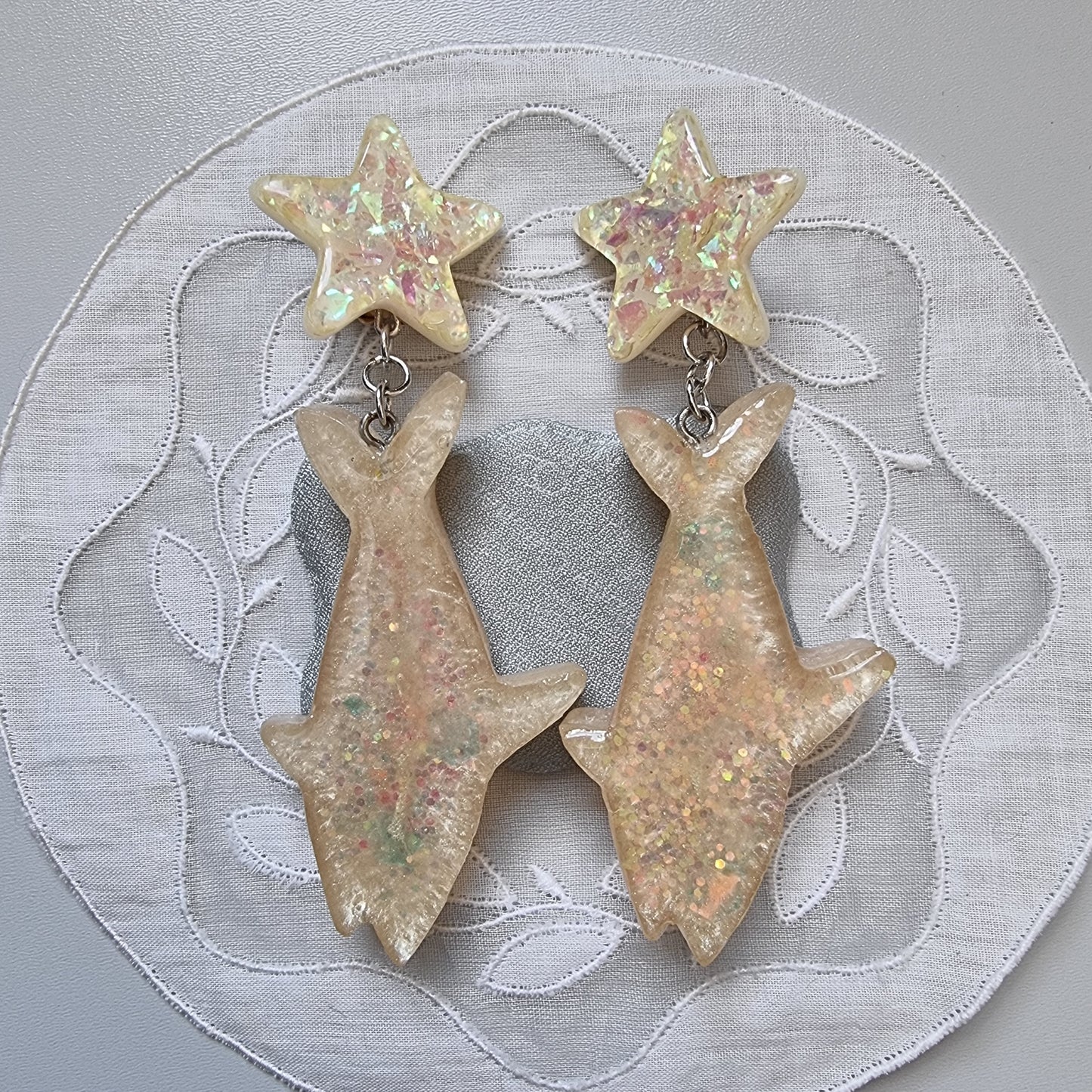 Clip on - Glittery Acrylic Star and Shark Clip on Earrings