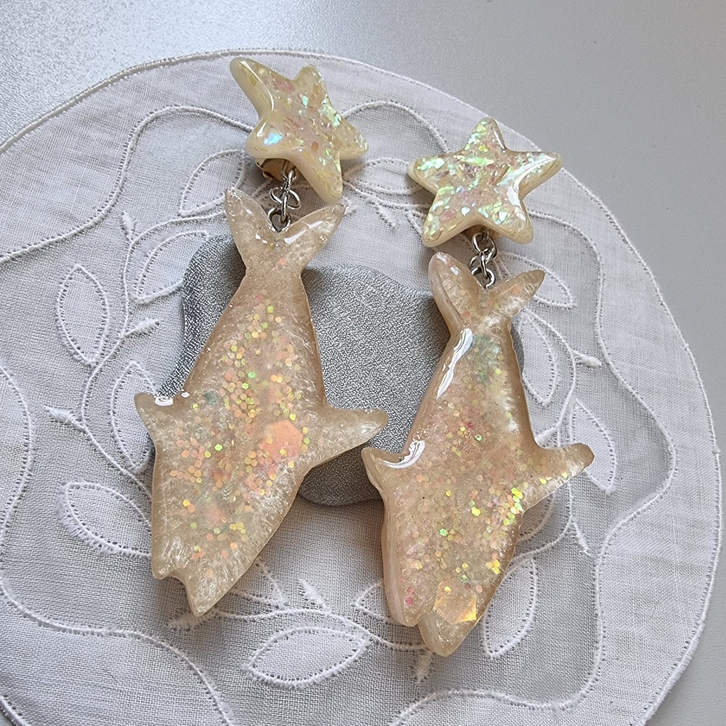 Clip on - Glittery Acrylic Star and Shark Clip on Earrings