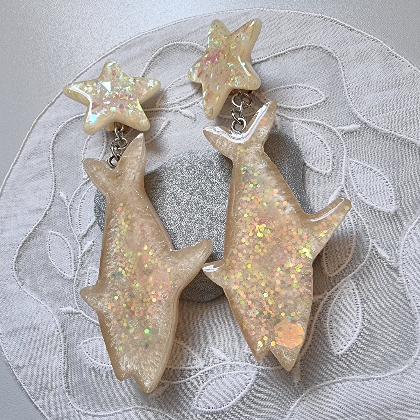 Clip on - Glittery Acrylic Star and Shark Clip on Earrings