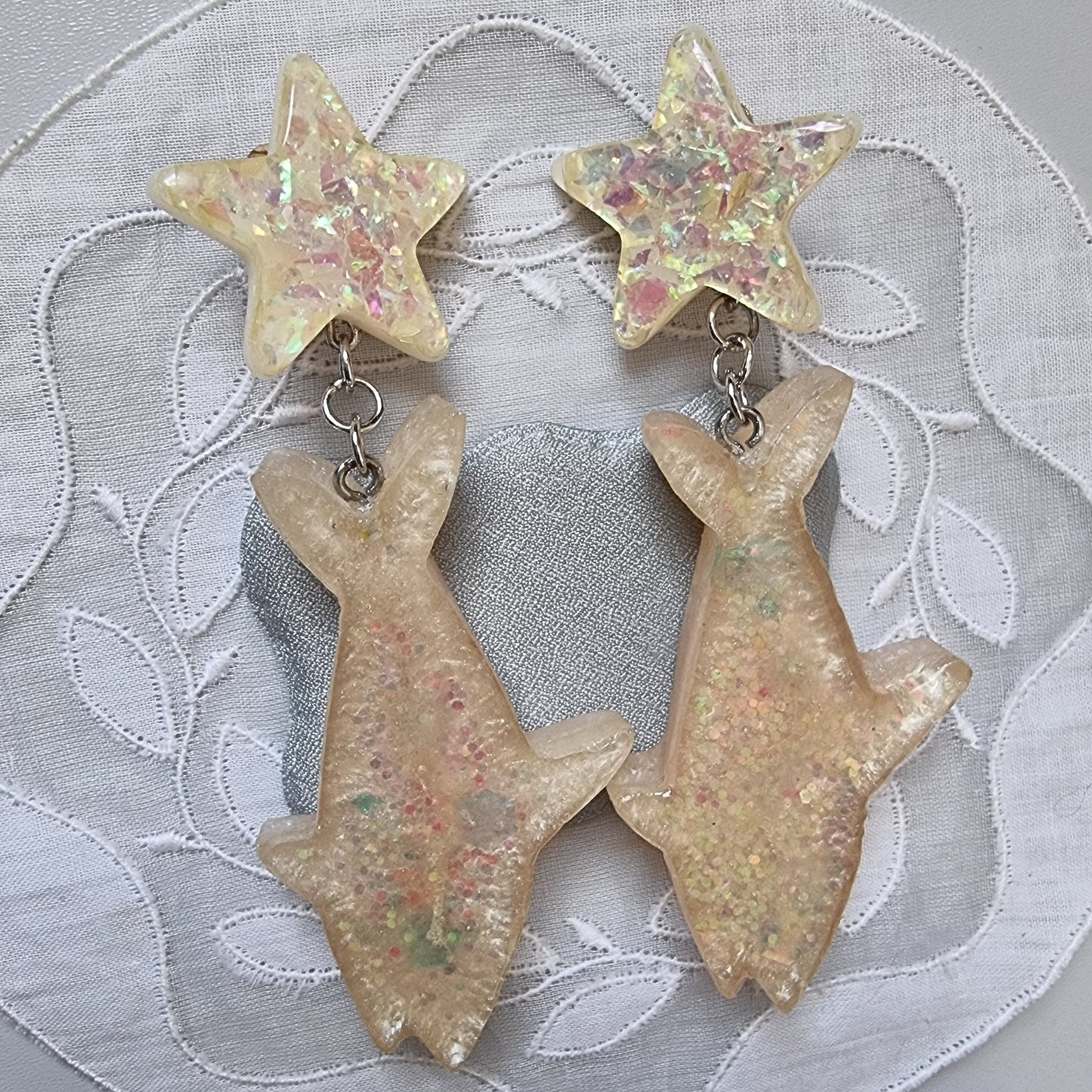 Clip on - Glittery Acrylic Star and Shark Clip on Earrings