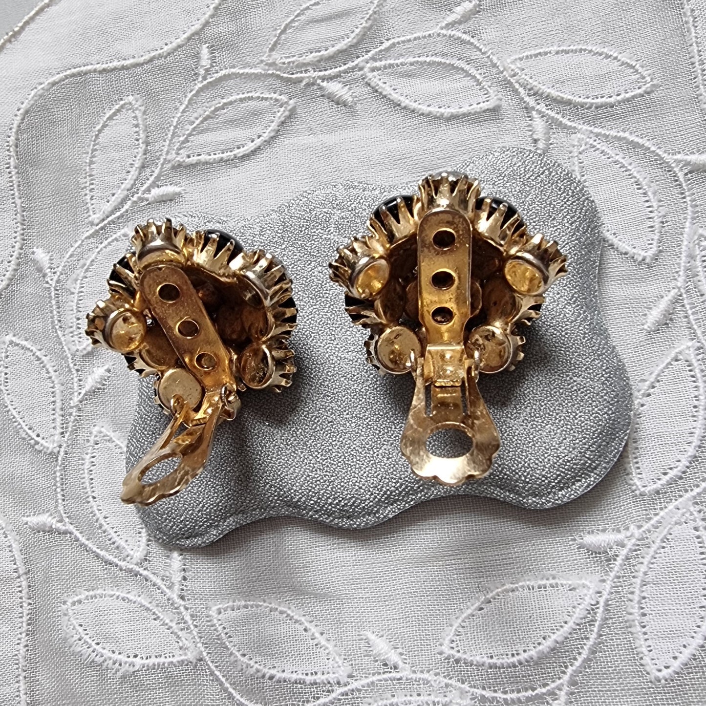 Clip on - Black and Clear Crystals Cluster Clip On Earrings