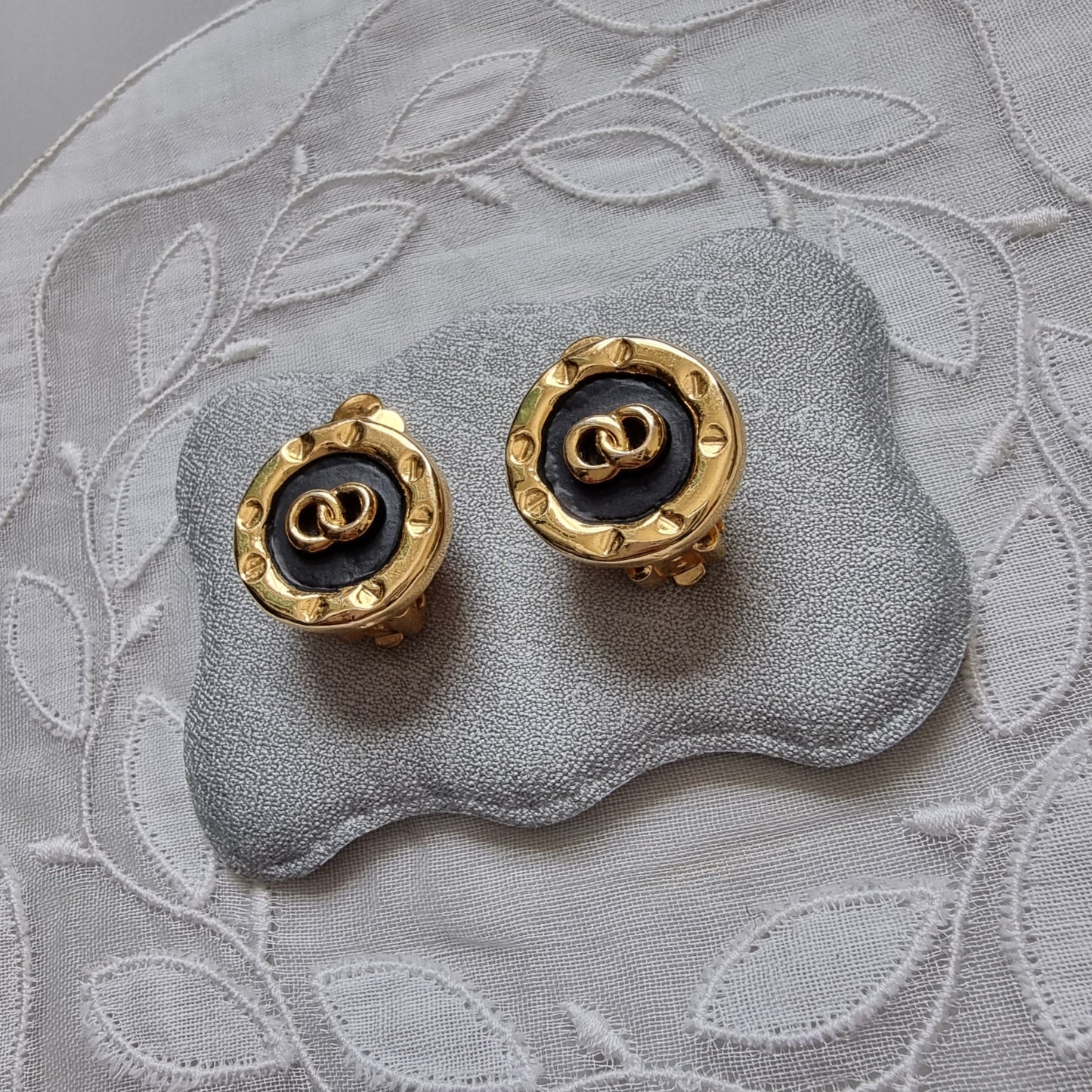 Clip on - Black Enamel Round Clip on Earrings