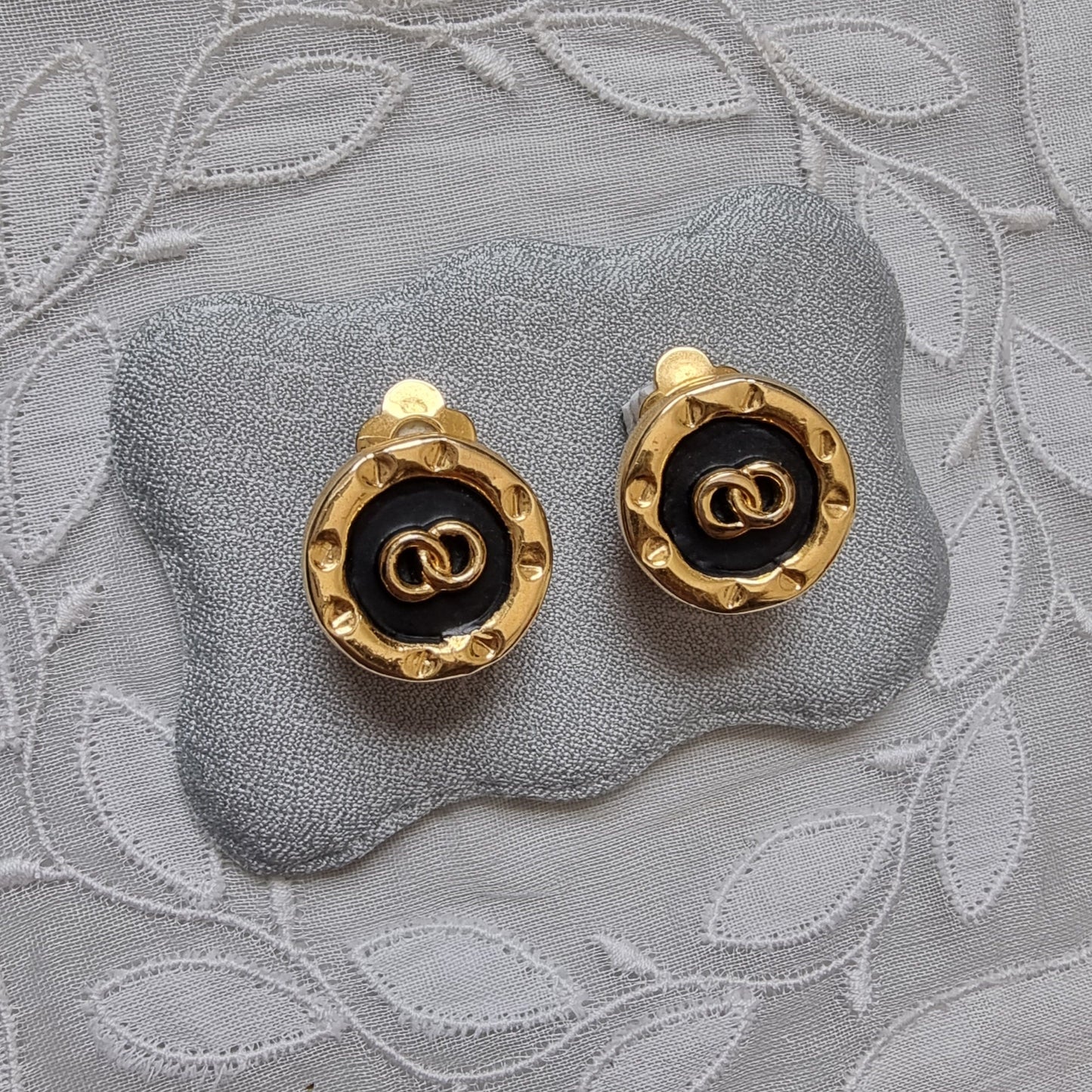 Clip on - Black Enamel Round Clip on Earrings