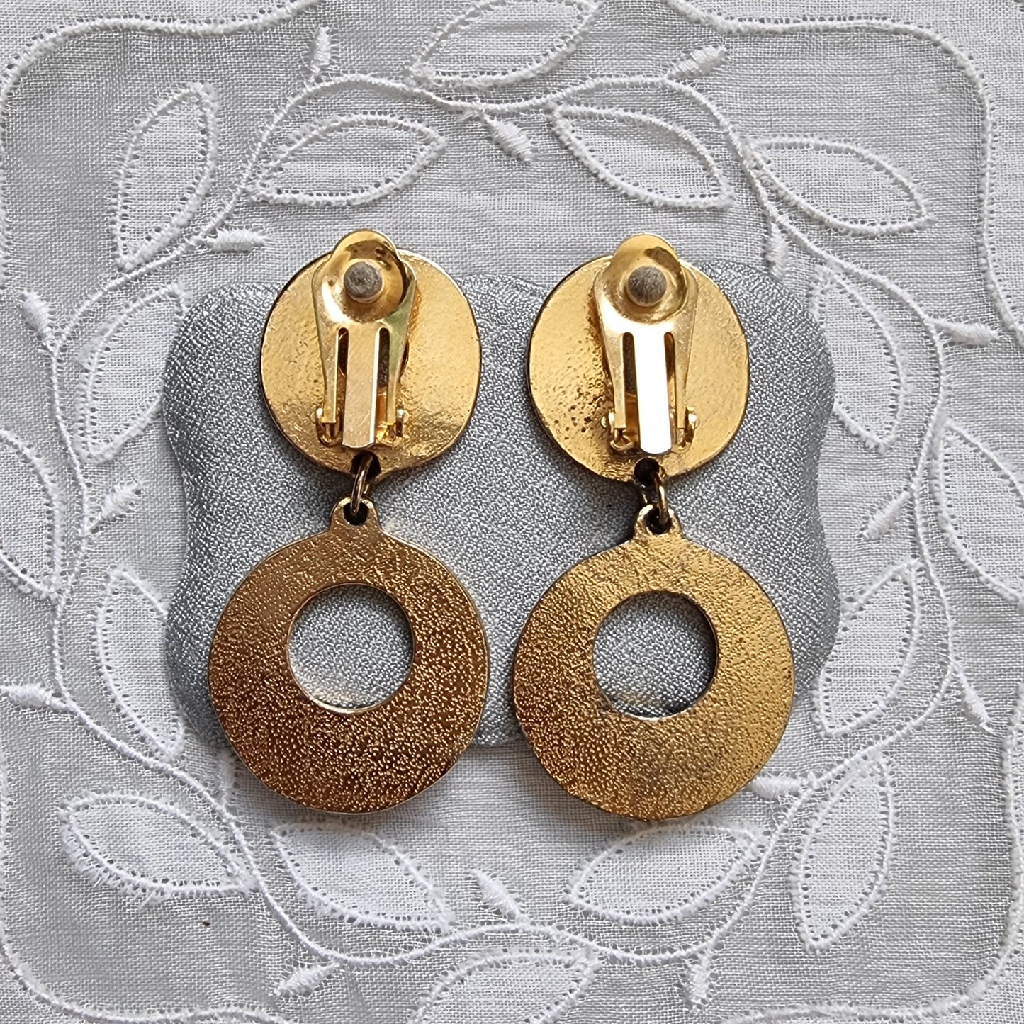 Clip on - Black Enamel Round Drop Clip on Earrings