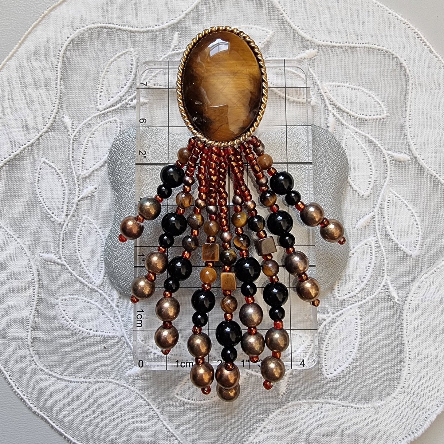 Clip on - Tiger Eye and Glass Beads Drop Clip on Earrings