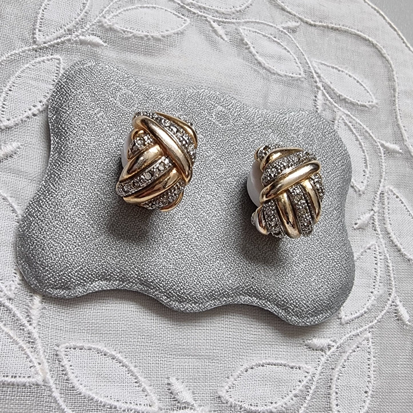 Clip on - Gold and Silver Crystal Plait Clip On Earrings