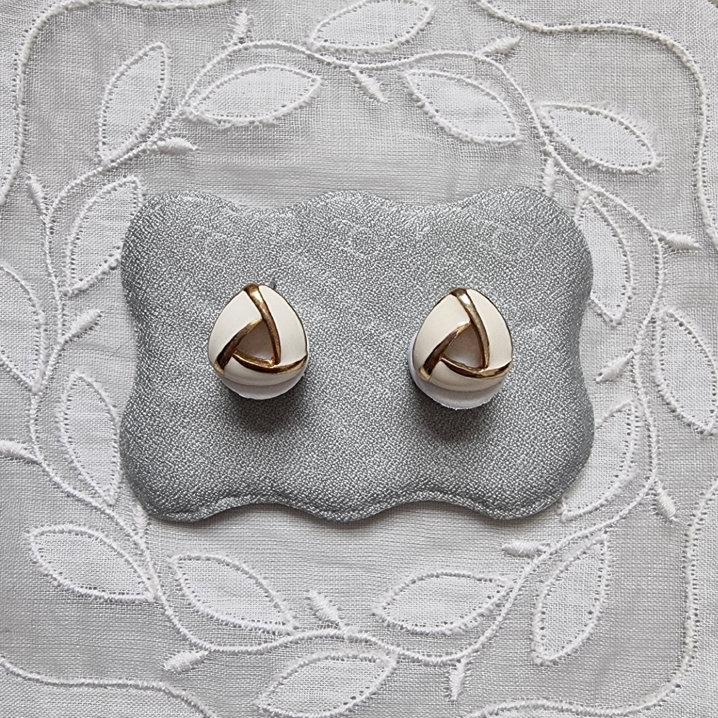 Posts - White Enamel Triangular Knot Earrings