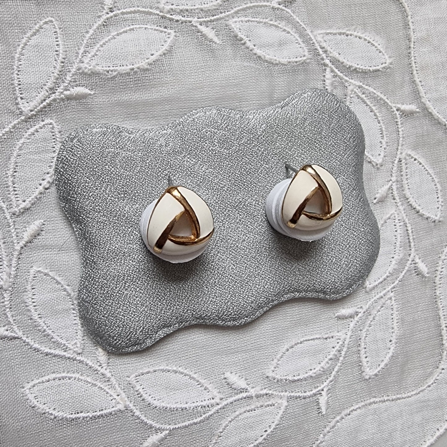 Posts - White Enamel Triangular Knot Earrings