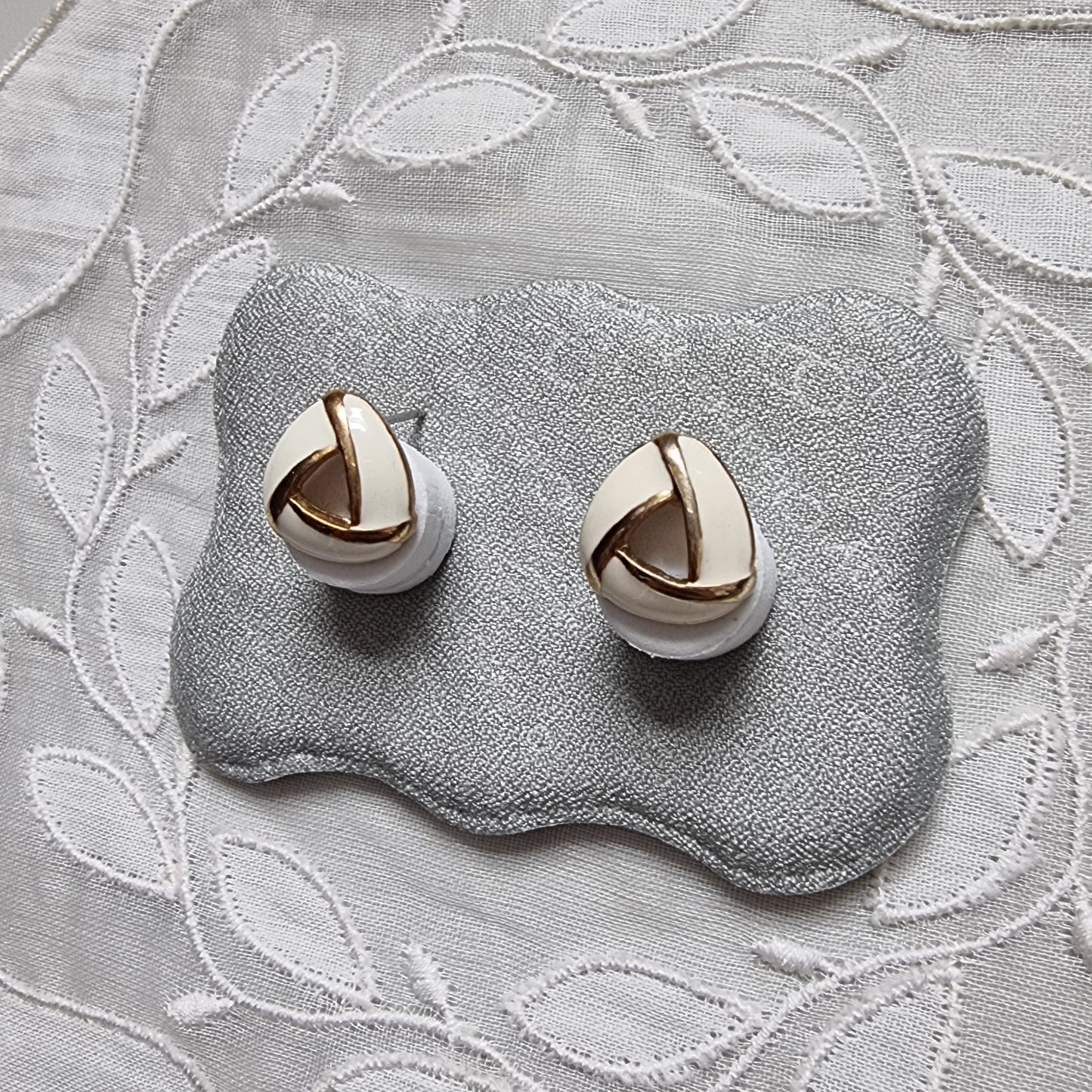 Posts - White Enamel Triangular Knot Earrings