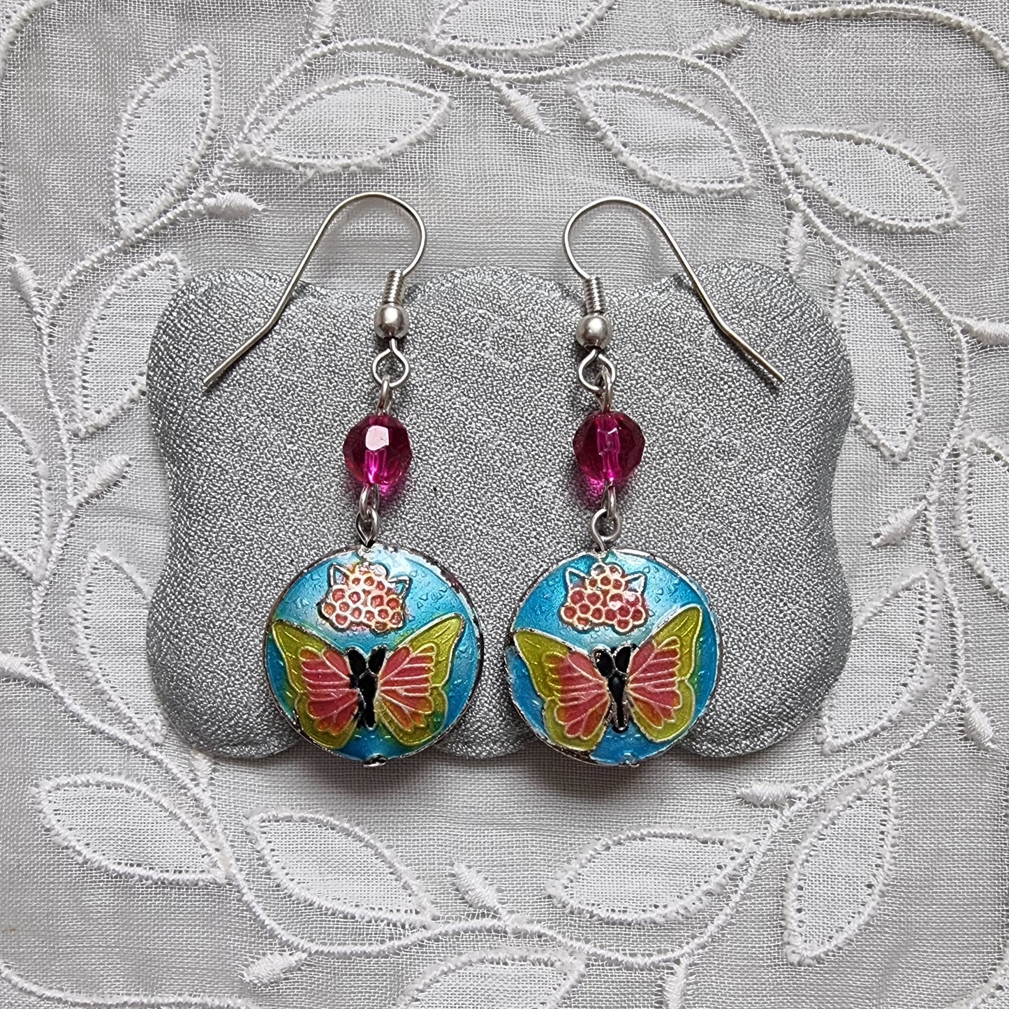 Hooks - Multicolour Enamel Buttetfly Drop Hook Earrings