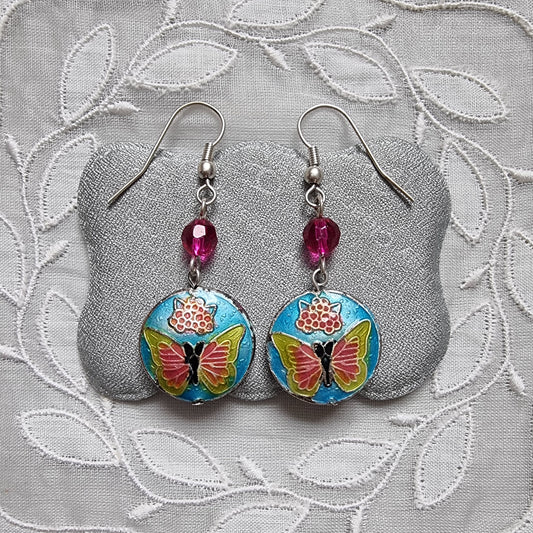 Hooks - Multicolour Enamel Buttetfly Drop Hook Earrings