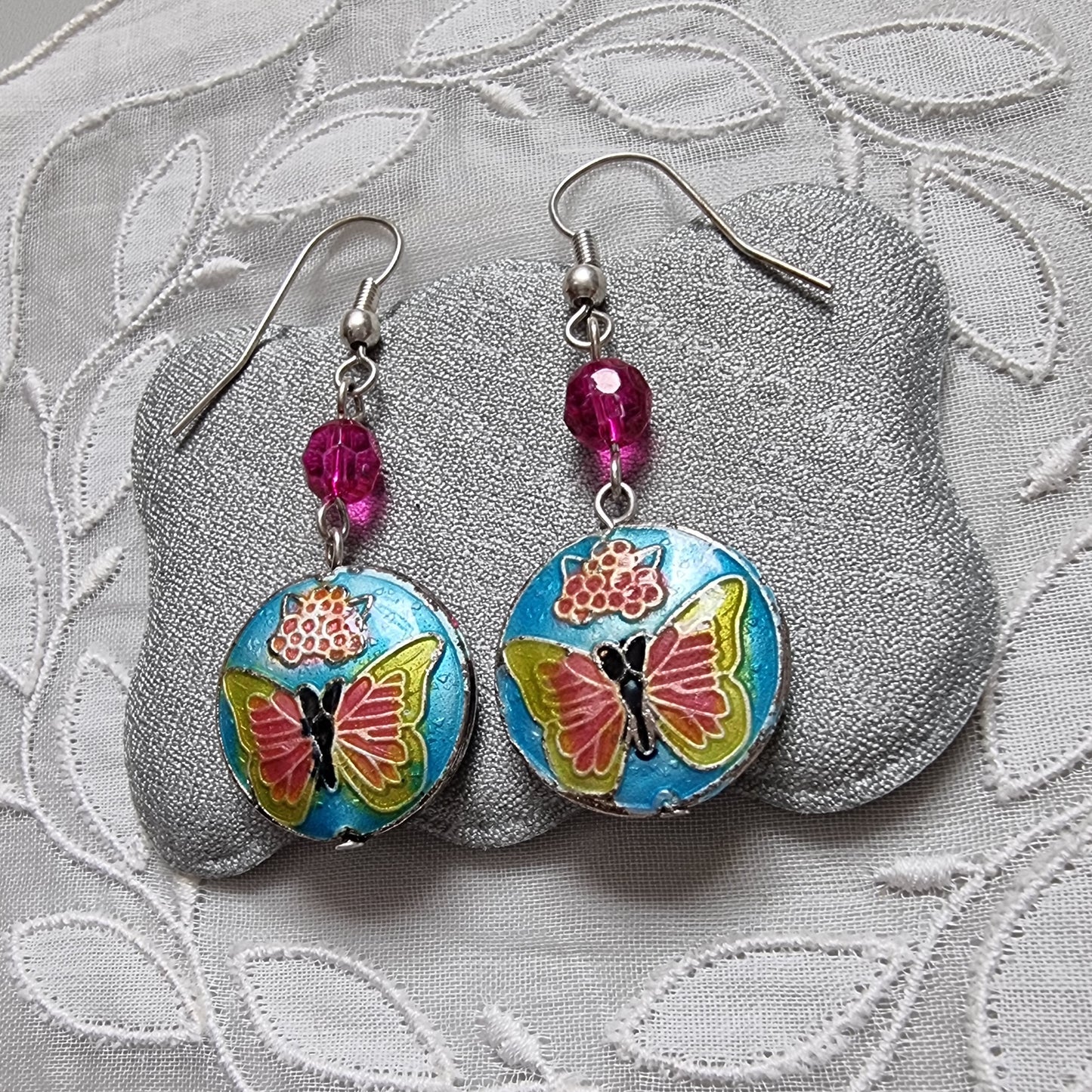 Hooks - Multicolour Enamel Buttetfly Drop Hook Earrings