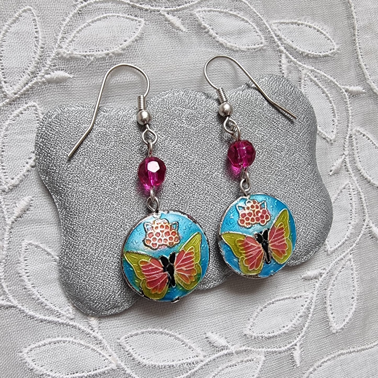 Hooks - Multicolour Enamel Buttetfly Drop Hook Earrings