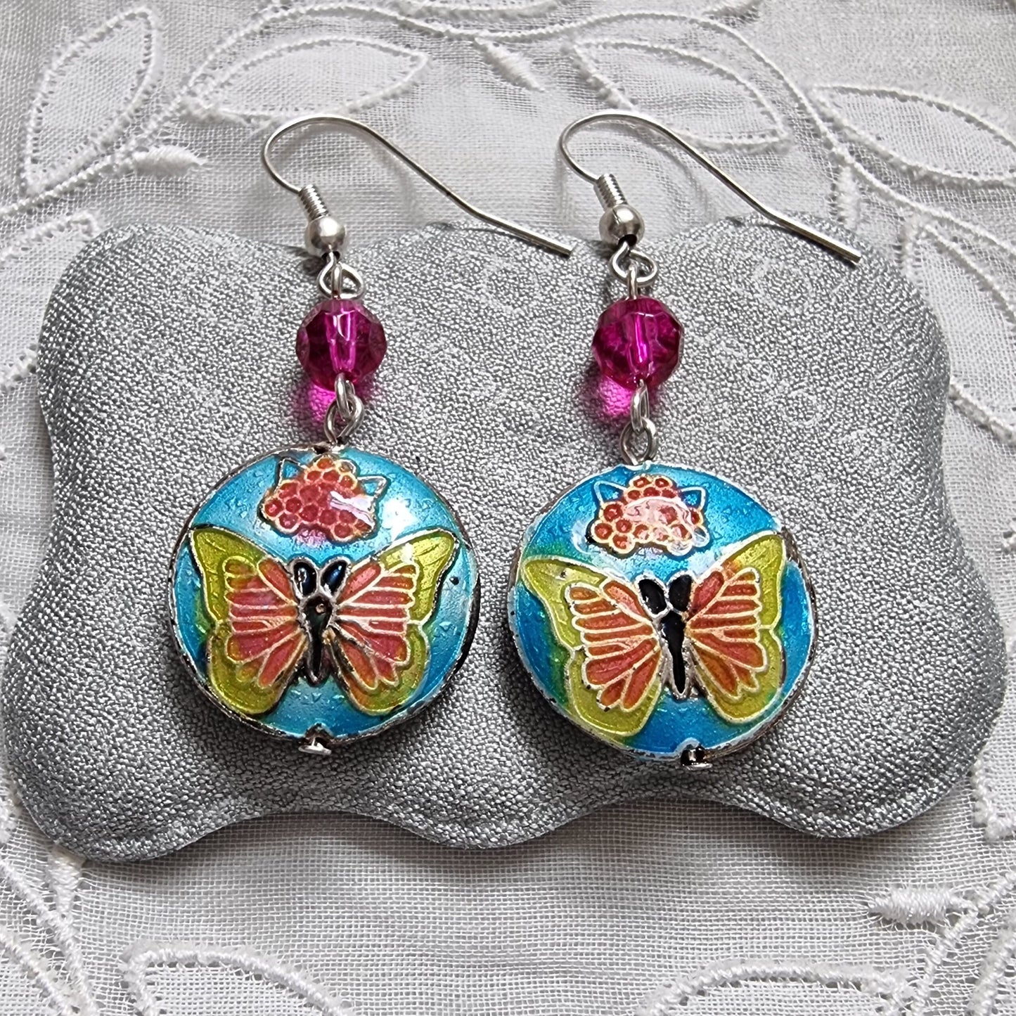 Hooks - Multicolour Enamel Buttetfly Drop Hook Earrings