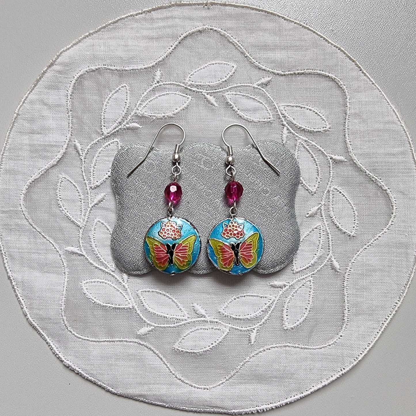 Hooks - Multicolour Enamel Buttetfly Drop Hook Earrings
