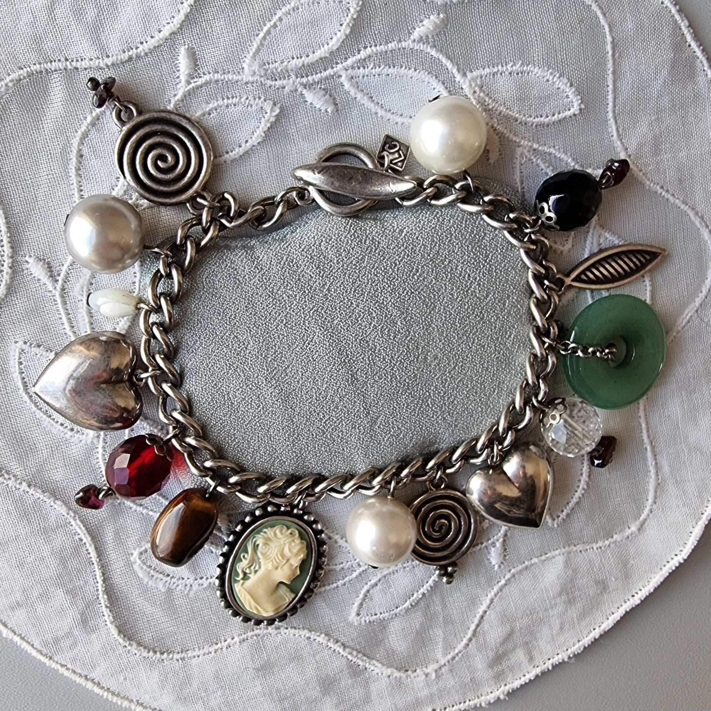 Bracelet - Liz Clairborne Cameo Jade Silver Charm Bracelet