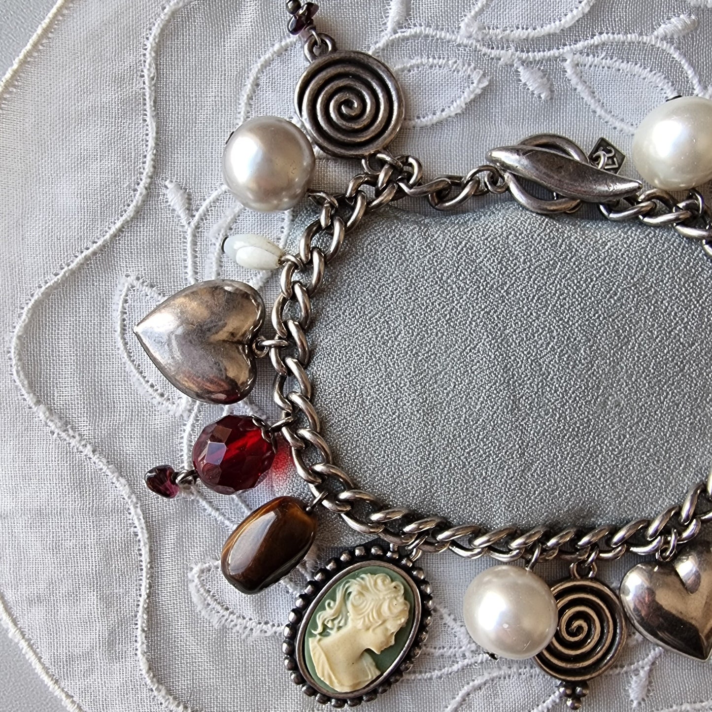 Bracelet - Liz Clairborne Cameo Jade Silver Charm Bracelet