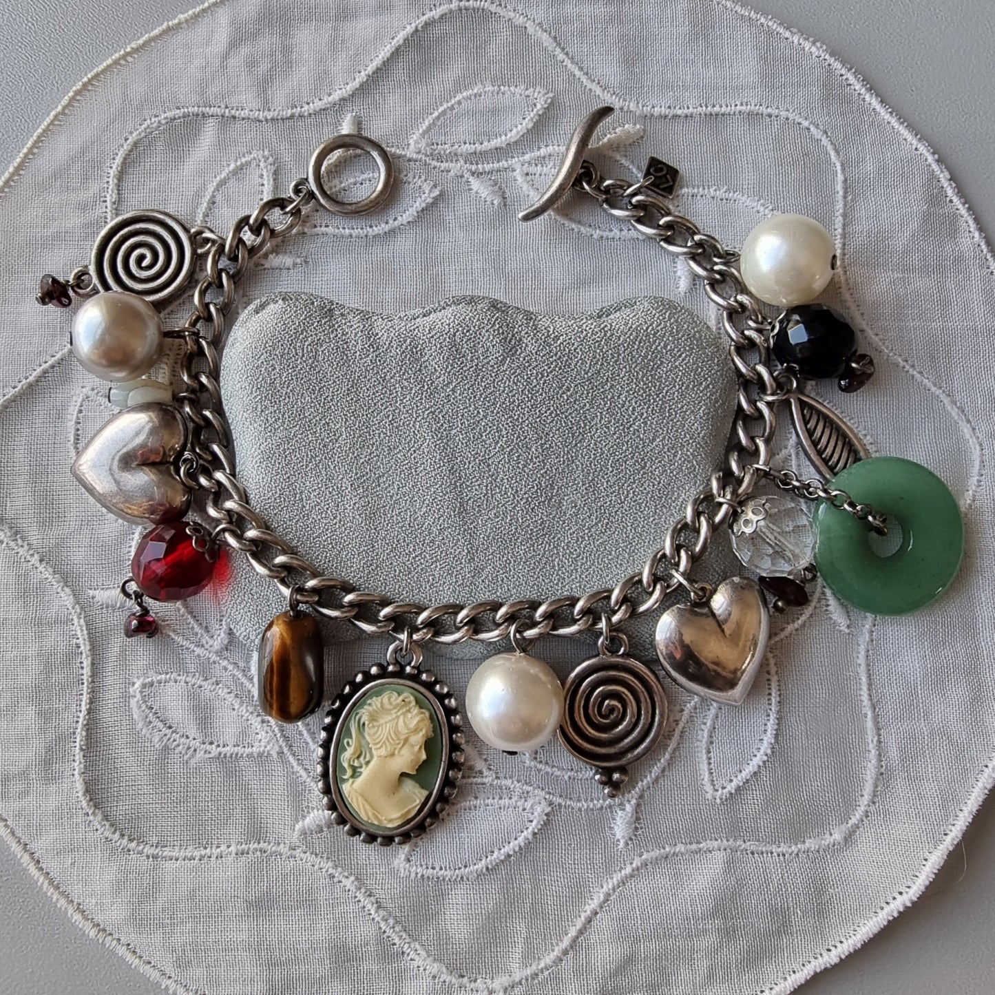 Bracelet - Liz Clairborne Cameo Jade Silver Charm Bracelet