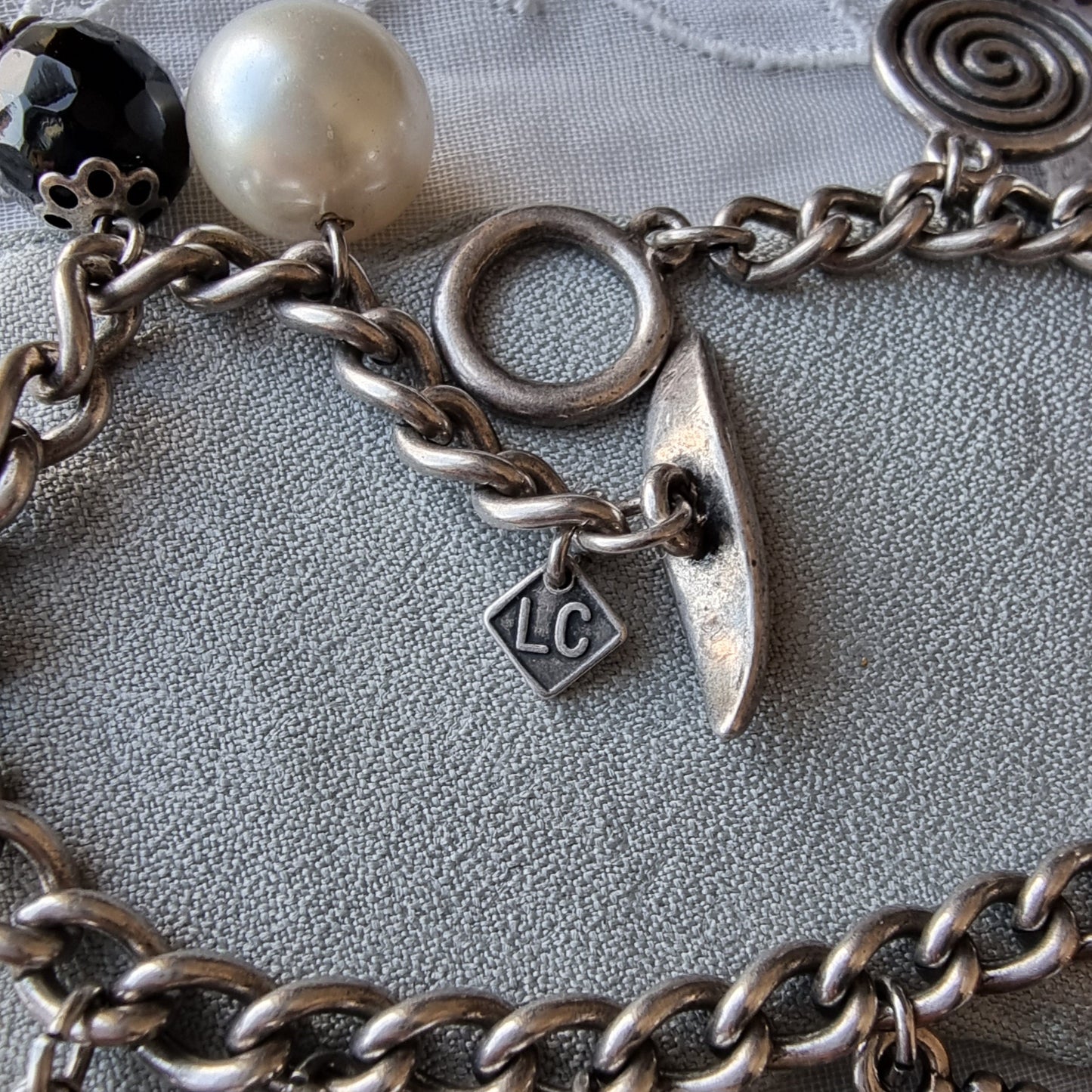 Bracelet - Liz Clairborne Cameo Jade Silver Charm Bracelet