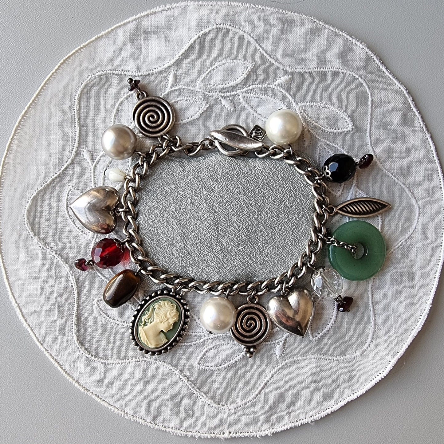 Bracelet - Liz Clairborne Cameo Jade Silver Charm Bracelet