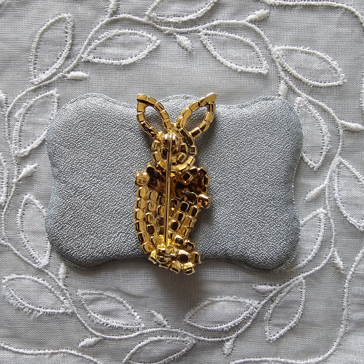 Brooch - Red and Clear Crystals Bunny in a Sock Brooch