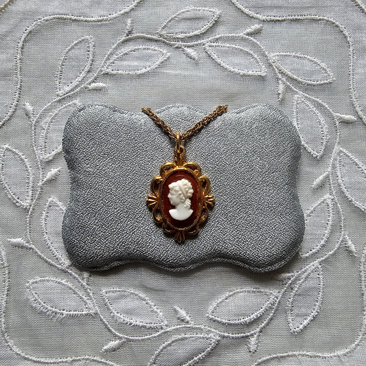 Necklace - Red Acrylic Cameo Pendant Necklace