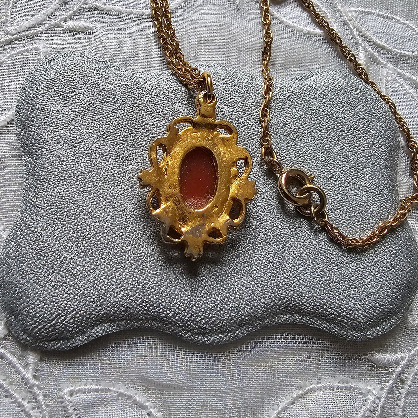 Necklace - Red Acrylic Cameo Pendant Necklace