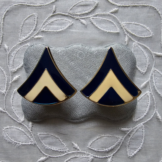 Posts - Cream White and Navy Blue Enamel Earrings