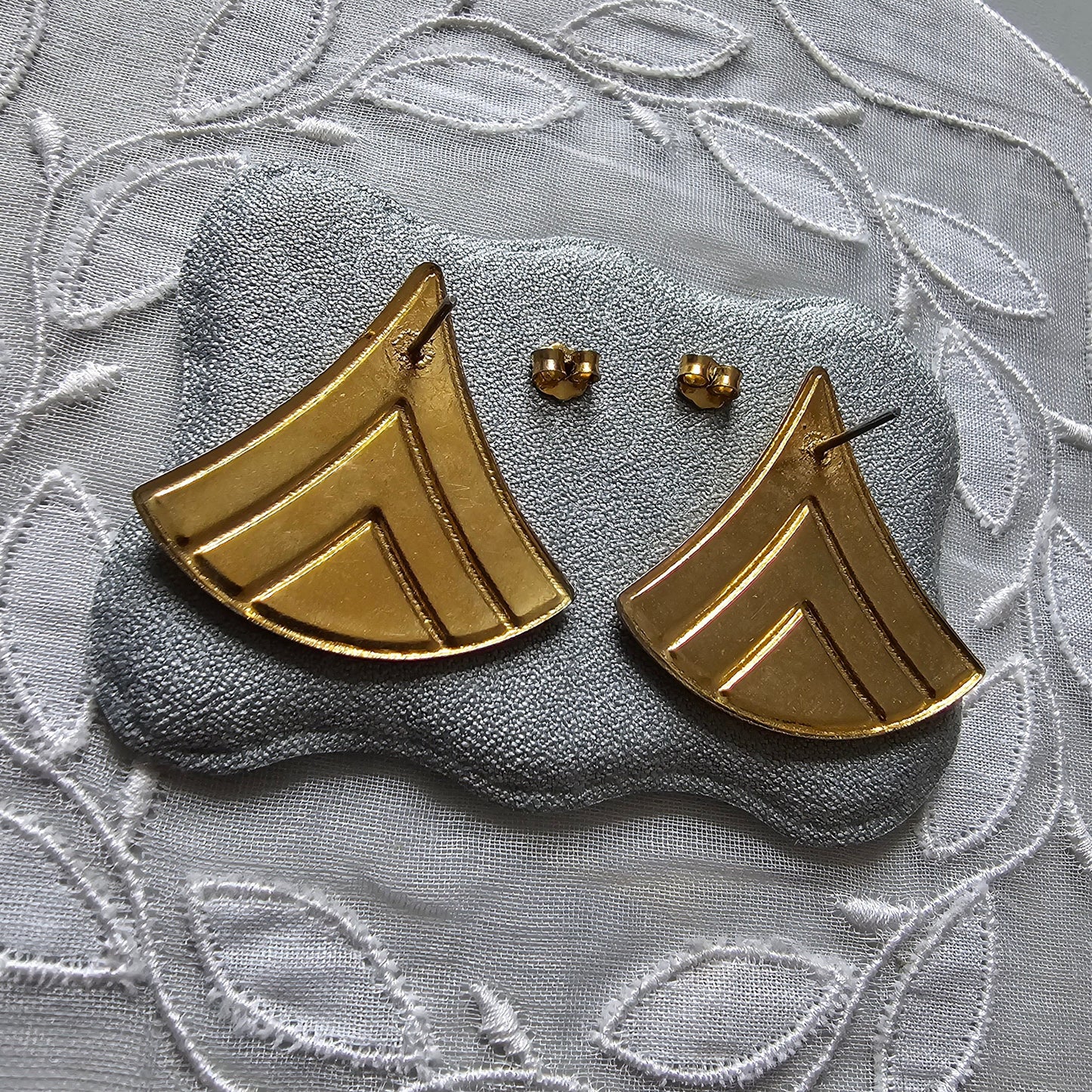 Posts - Cream White and Navy Blue Enamel Earrings