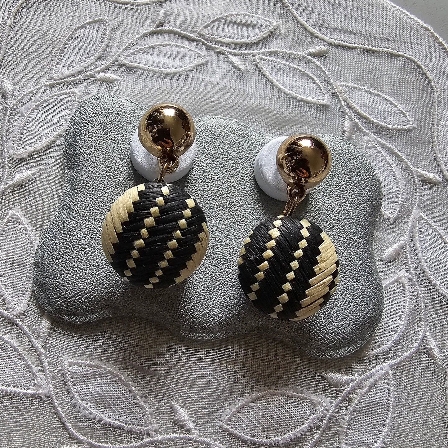 Posts - Light and Dark Woven Straw Drop Earrings