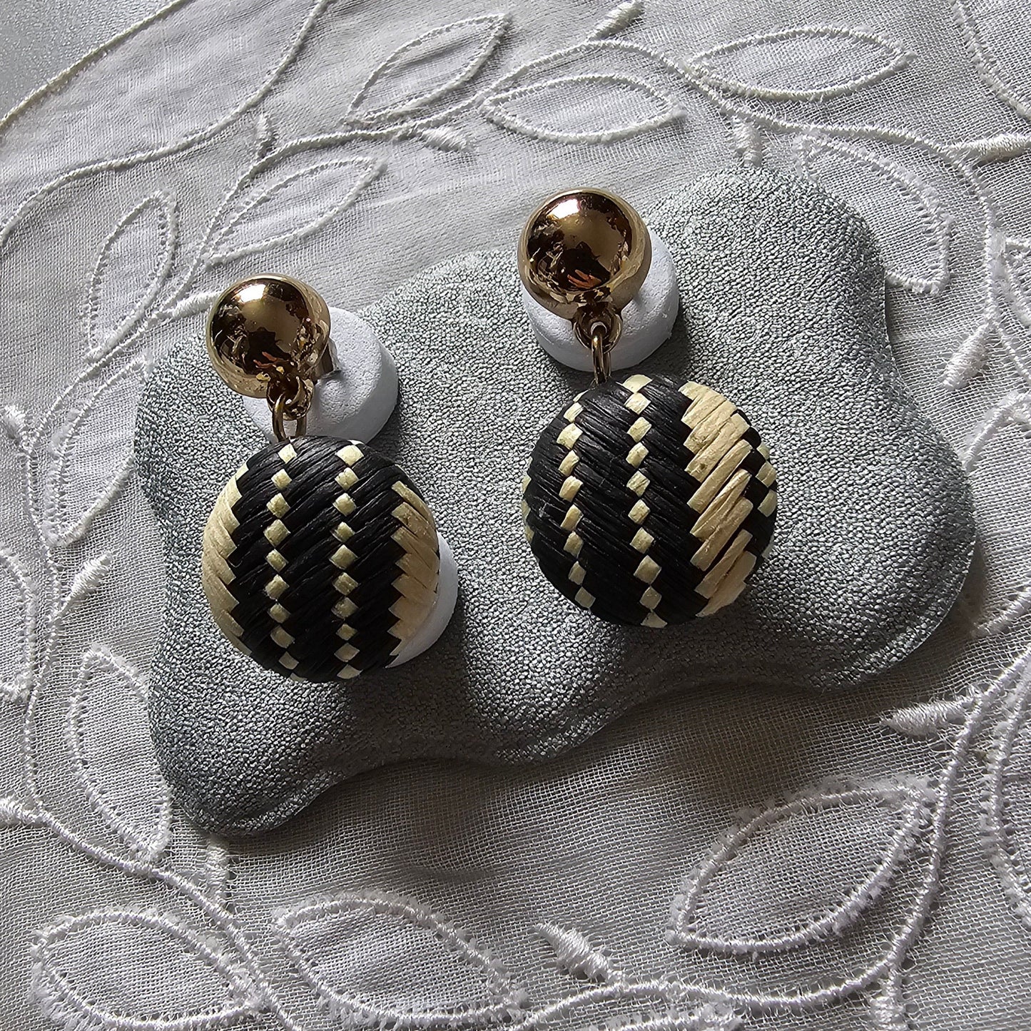 Posts - Light and Dark Woven Straw Drop Earrings