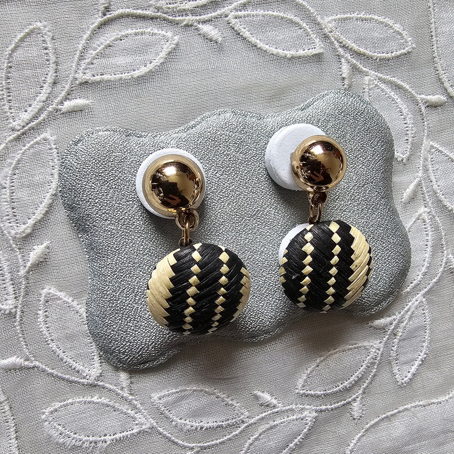 Posts - Light and Dark Woven Straw Drop Earrings