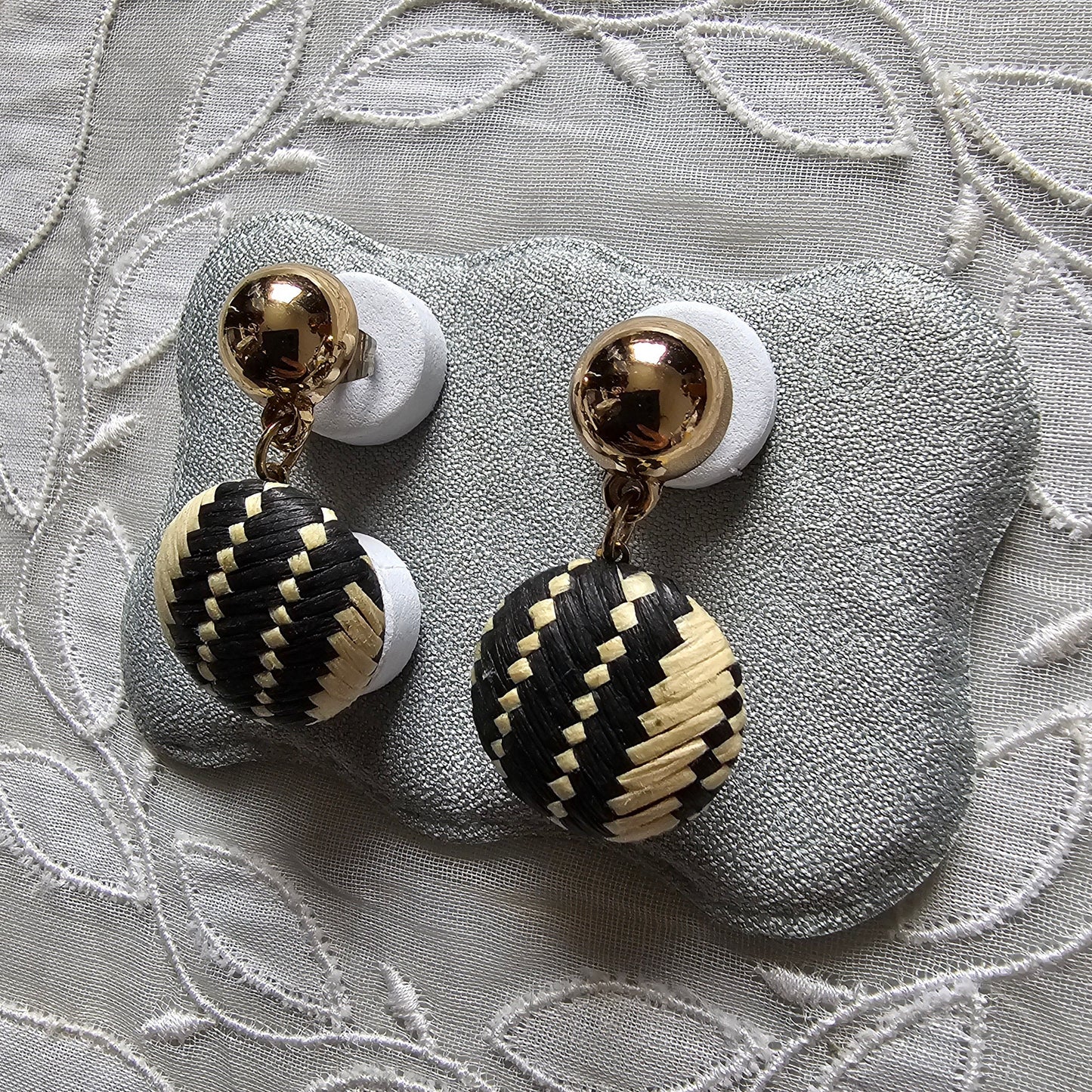 Posts - Light and Dark Woven Straw Drop Earrings