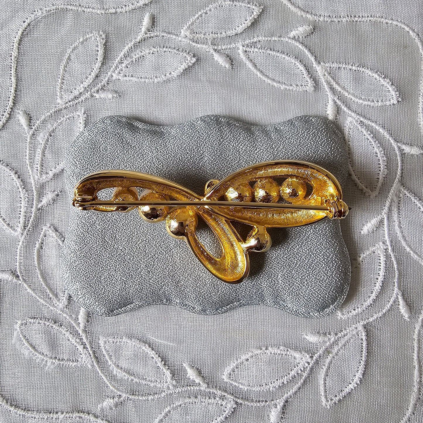 Brooch - Gold Pearl and Crystals Brooch