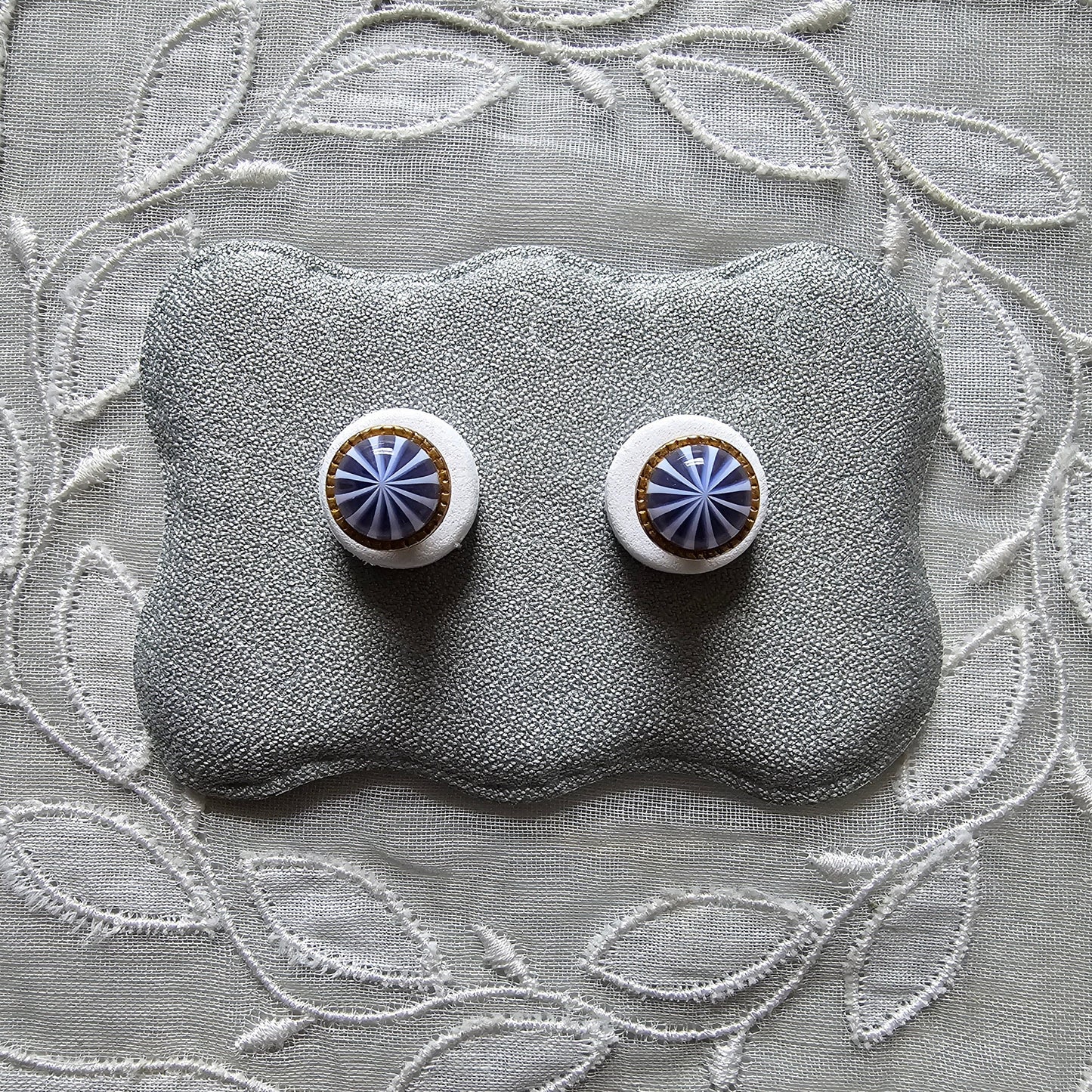 Posts - Blue and White Cabochon Stud Earrings