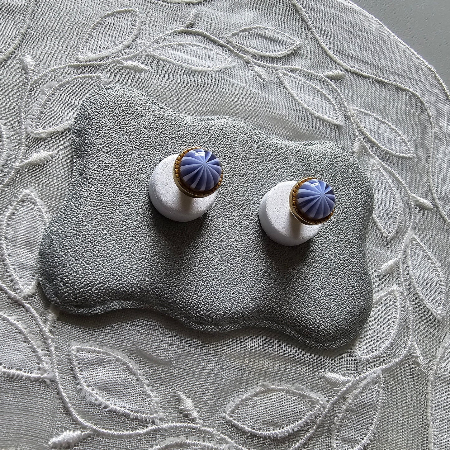 Posts - Blue and White Cabochon Stud Earrings