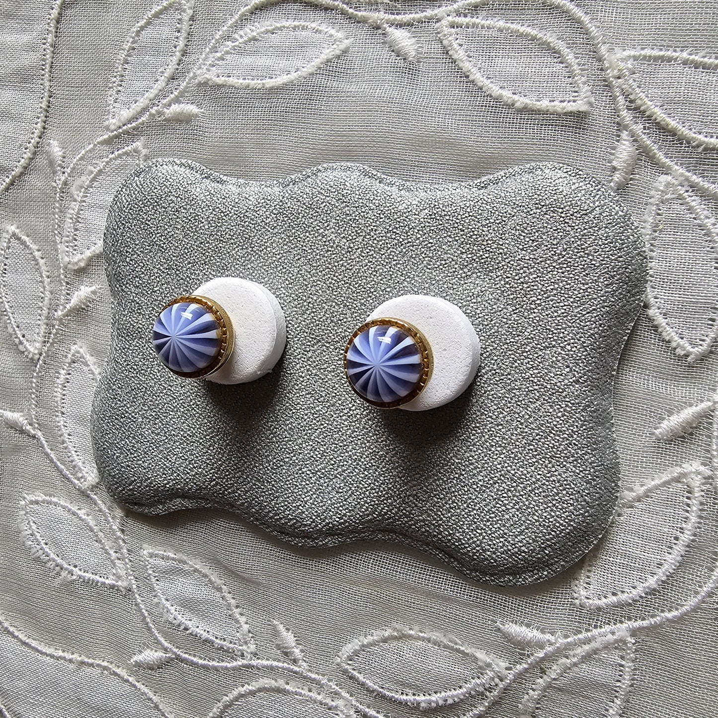 Posts - Blue and White Cabochon Stud Earrings