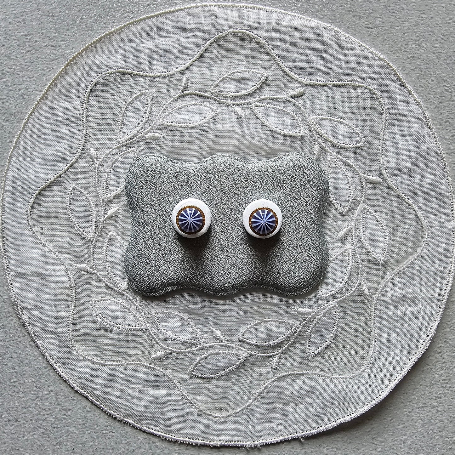 Posts - Blue and White Cabochon Stud Earrings