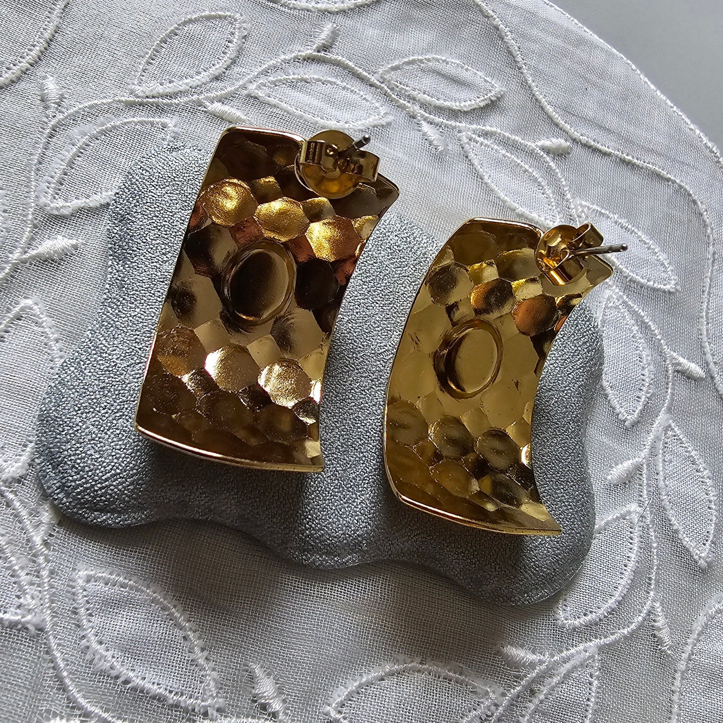 Posts - Blue Cabochon Square Half Hoop Earrings