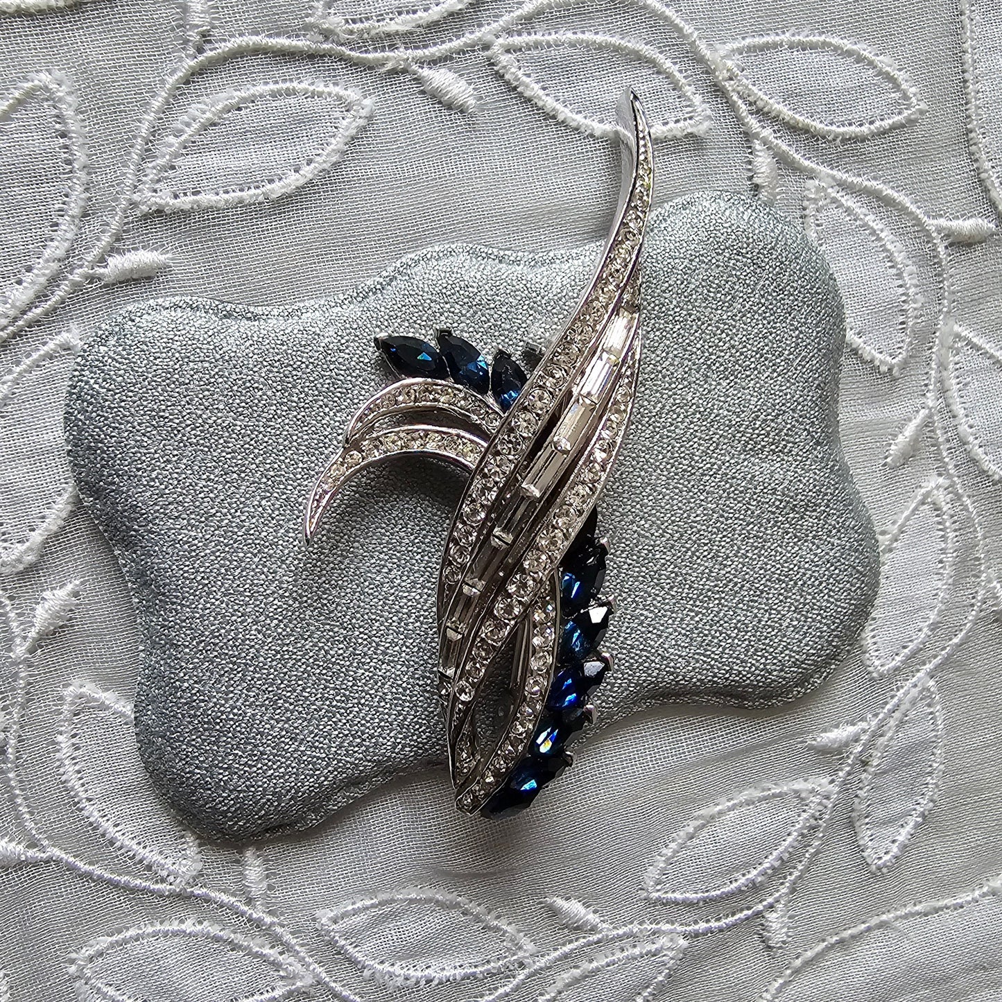 Brooch - Blue and Clear Crystal Wing Motif Brooch