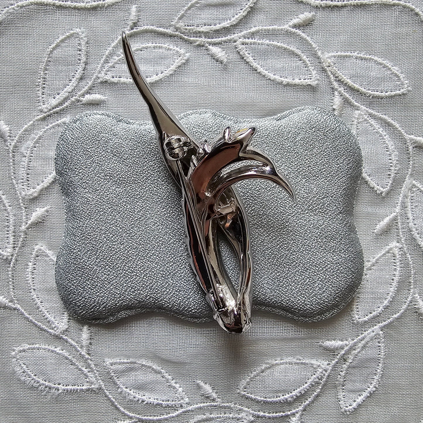 Brooch - Blue and Clear Crystal Wing Motif Brooch