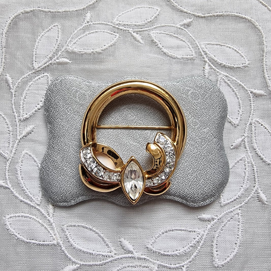 Brooch - Monet Gold and Crystal Wreath Brooch