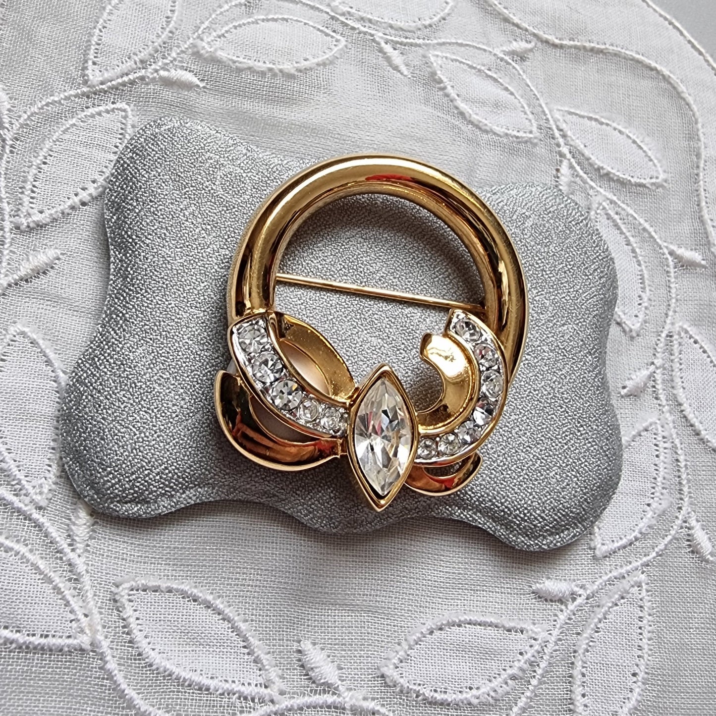 Brooch - Monet Gold and Crystal Wreath Brooch