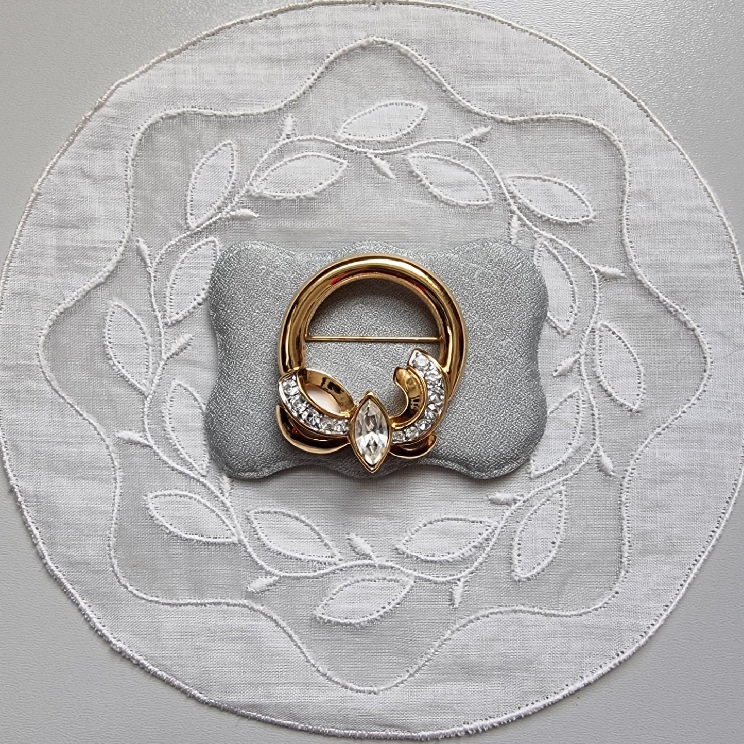 Brooch - Monet Gold and Crystal Wreath Brooch