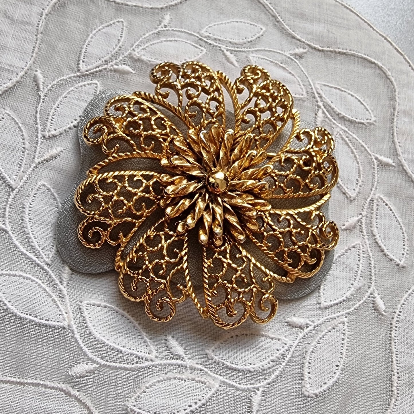 Brooch - Monet Gold Filigree Flower Brooch
