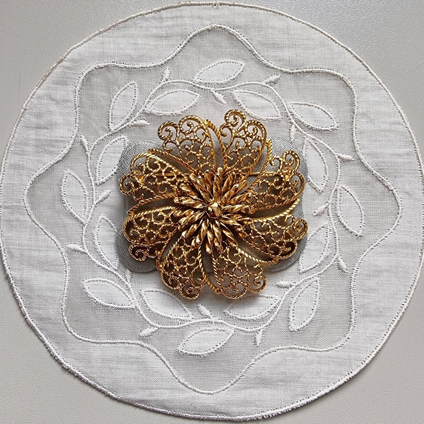 Brooch - Monet Gold Filigree Flower Brooch