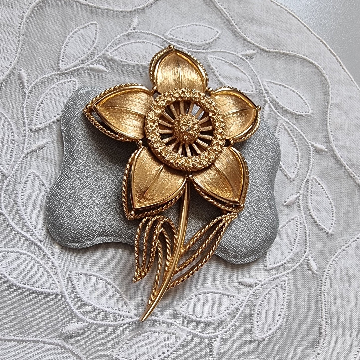 Brooch - Monet Matte Gold Flower Stem Brooch