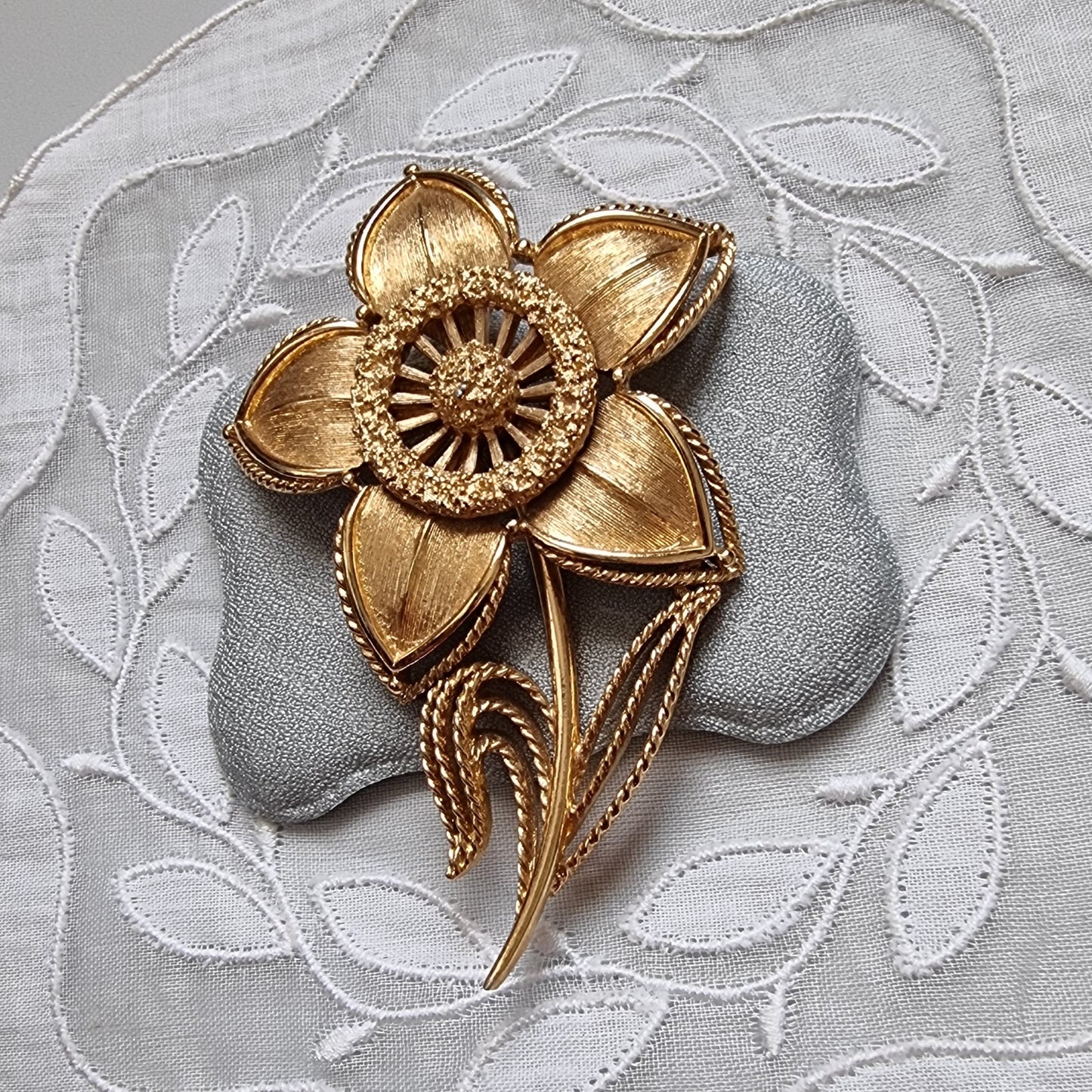 Brooch - Monet Matte Gold Flower Stem Brooch