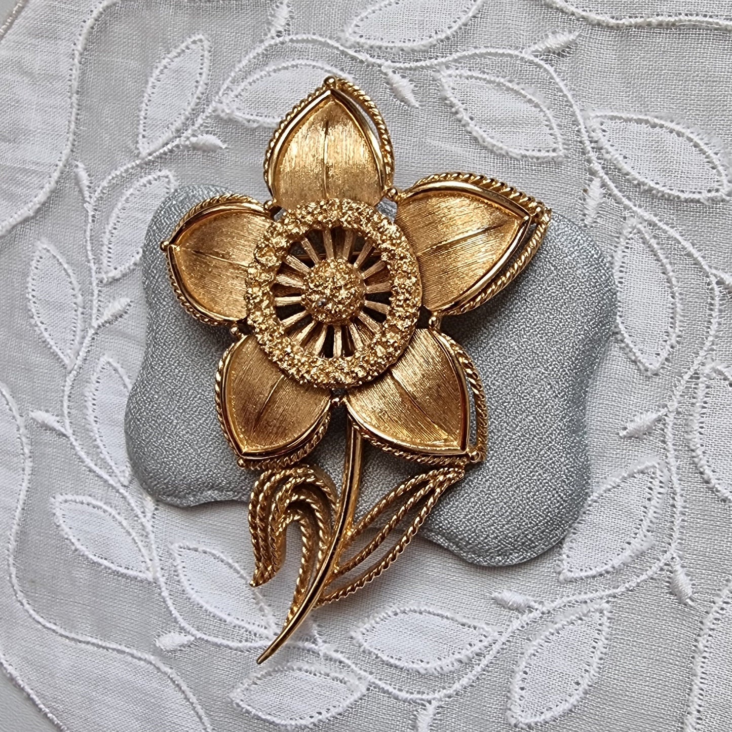 Brooch - Monet Matte Gold Flower Stem Brooch
