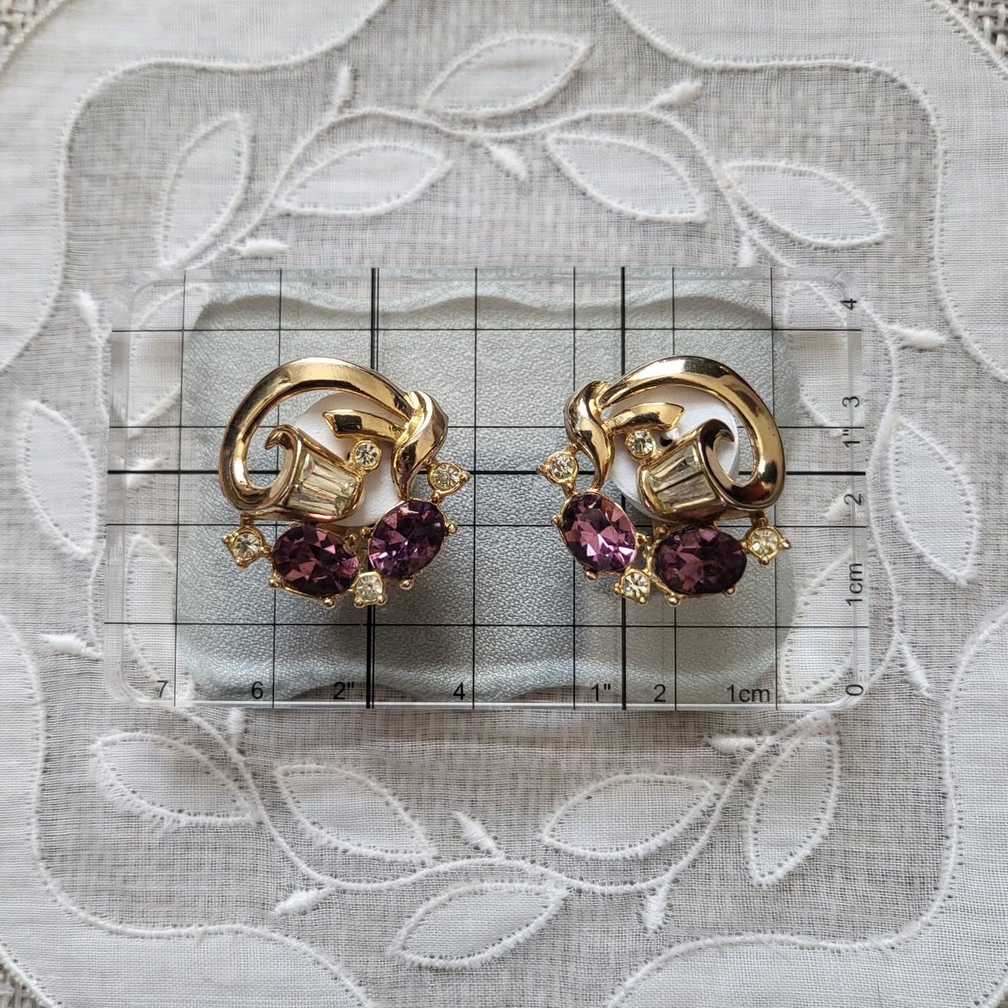 Clip on - Purple and Clear Crystals Ribbon Clip On Earrings